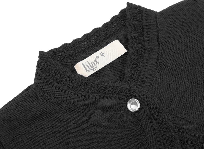 Lilax Little Girls' Knit Long Sleeve Button Closure Bolero Cardigan Shrug 9 Black - Image 4